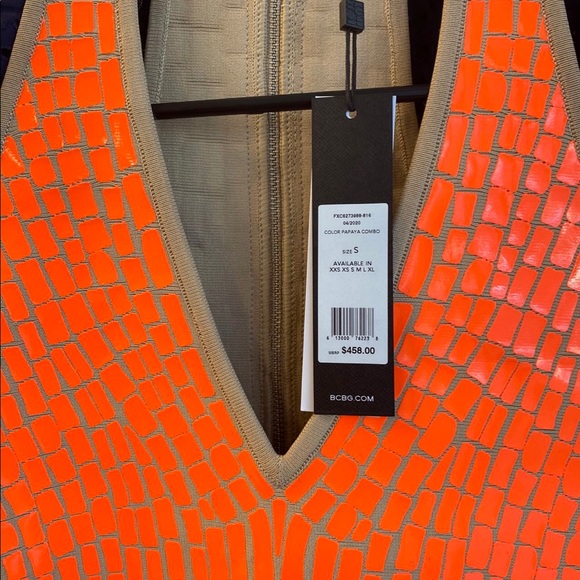 BCBGMAXAZRIA Vinyl Bodycon Dress - Orange (New) - Picture 11 of 15